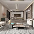 Modern Living Room Interior with White Sofa Armchairs Coffee Table and Herringbone Rug