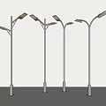 Different Styles Of Modern Outdoor Street Lights With Metal Poles And Illuminated Heads