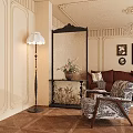 Decorative Partition With Floral Vase Floor Lamp Sofa And Wall Art In Living Room