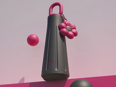 Modern Sculpture Carving With Black Cone Shape And Pink Floral Decoration 3d model