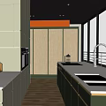 Modern Light Green Kitchen Interior Design With White Countertops Large Windows And Wicker Doors