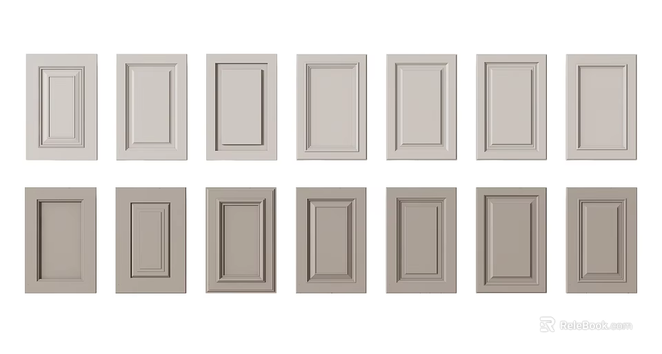 Different Styles of Kitchen Cabinet Doors in Light and Dark Gray Panel Designs 3d model 
