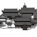 Ancient Chinese Architecture Complex With Traditional Curved Roofs And Upturned Eaves 3d model