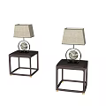 Dark Square Side Tables With Light Colored Lampshades And Circular Bases 3d model