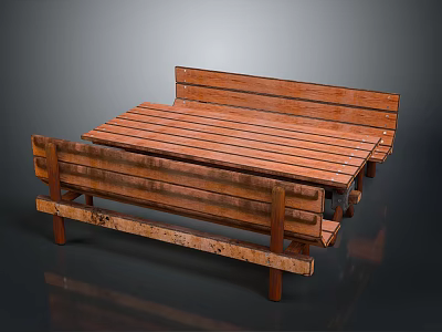 Wooden Slatted Table And Bench Set With Sturdy Structure For Indoor Outdoor Use 3d model