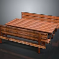 Wooden Slatted Table And Bench Set With Sturdy Structure For Indoor Outdoor Use