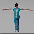 3D Character Model of Young Male Wearing Blue Striped Shirt Blue Pants With Arms Outstretched