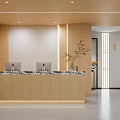 Modern Hospital Outpatient Clinic Reception Area With Wooden Desk Marble Countertop And Computers