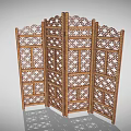 Classic Wooden Folding Screen With Intricate Carved Patterns And Decorative Panels