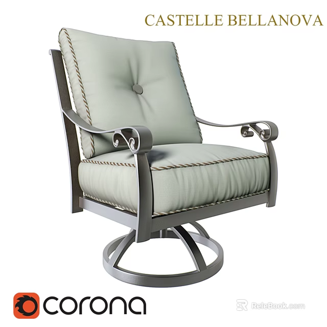 Light Colored Fabric Leisure Chair With Metal Frame Curved Armrests And Swivel Base 3d model 