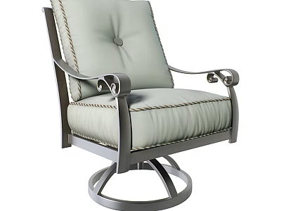 Light Colored Fabric Leisure Chair With Metal Frame Curved Armrests And Swivel Base 3d model