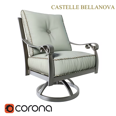 Light Colored Fabric Leisure Chair With Metal Frame Curved Armrests And Swivel Base 3d model