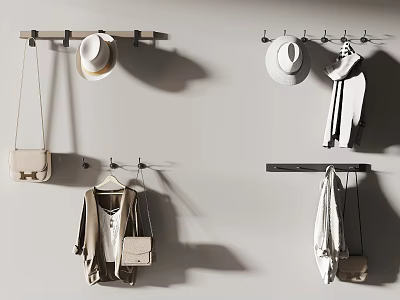 Stylish Wall Hooks for Hanging Hats Bags Coats in Modern Home Entryway 3d model