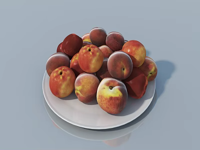 Fresh Ripe Peaches Arrangement On White Plate With Colorful Skin 3d model