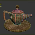 Vintage Copper Teapot With Wooden Base And Ornate Lid Design