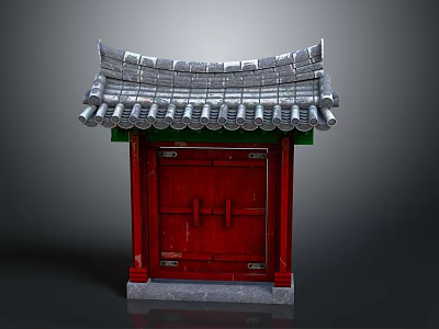Traditional Chinese Architecture With Red Wooden Door And Gray Tiled Roof 3d model