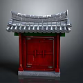 Traditional Chinese Architecture With Red Wooden Door And Gray Tiled Roof