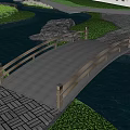 Scenic Landscape Bridge Over Pond With Trees Green Grass And Stone Path 3d model