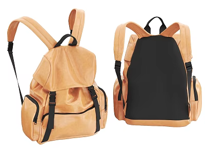 Light Brown Suede Backpacks With Black Back And Adjustable Straps Design 3d model