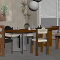 Decorative painting of middle-ancient dining table and chair chandelier 3d model