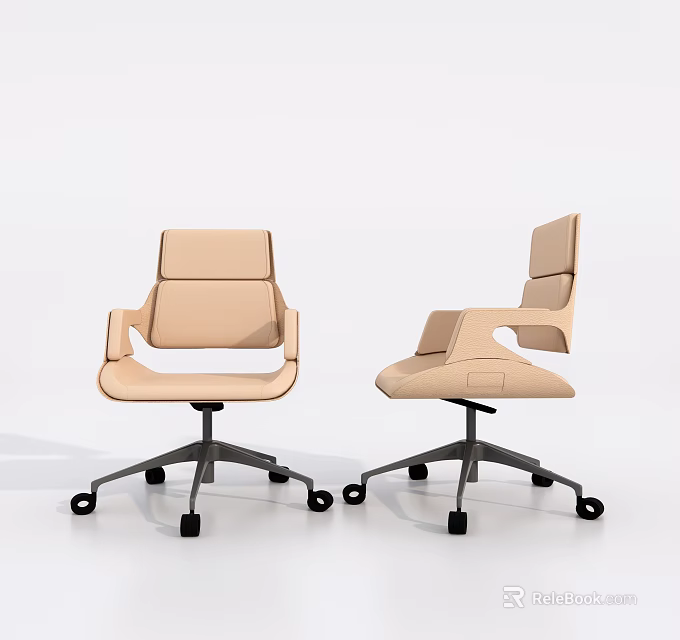 Beige Modern Office Chairs with Swivel Function and Wheels in Contemporary Design 3d model 
