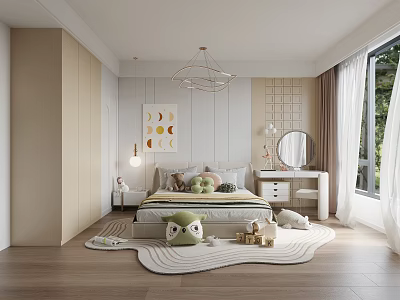 Cozy Kids Bedroom Interior With Moon Wall Decor Stuffed Toys And Area Rug 3d model