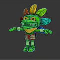 Game Movie Character with Green Body Colorful Feathers Open Arms and Decorative Outfit