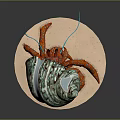 Vibrant Red Hermit Crab With Blue Spotted Claws And Turquoise Shell On Sandy Base