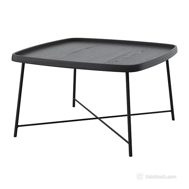 Modern Minimalist Coffee Table With Black Textured Top And Sturdy Metal Legs Design 3d model 