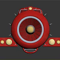 Red Rocket Design For Space Exploration With Yellow Stripes And Thruster