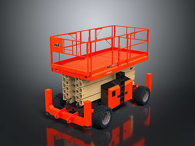 JLG Orange Scissor Lift With Hydraulic Platform And Heavy Duty Wheels 3d model