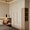 Modern Minimalist Bedroom Wardrobe With White Panels And Wooden Open Shelves