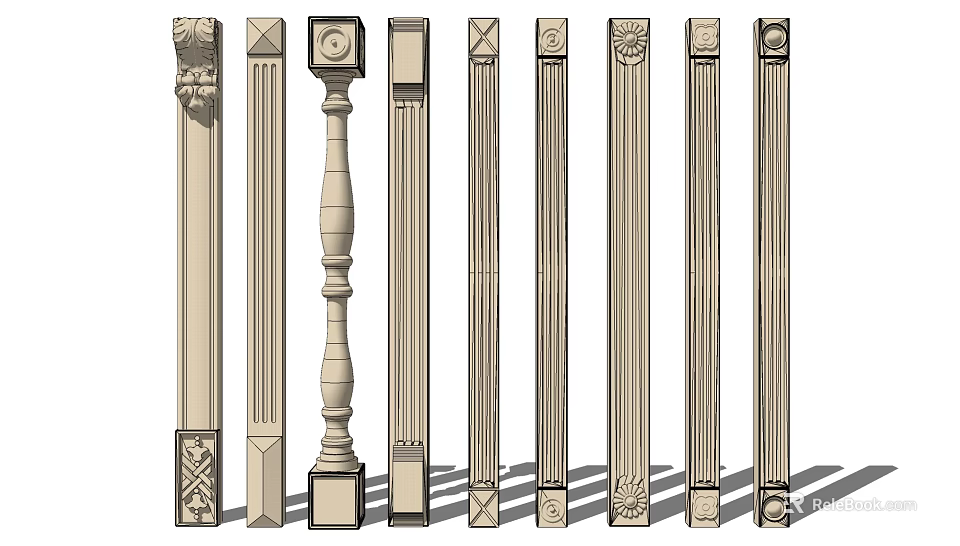Classical Roman Columns Featuring Various Architectural Styles And Decorative Details 3d model