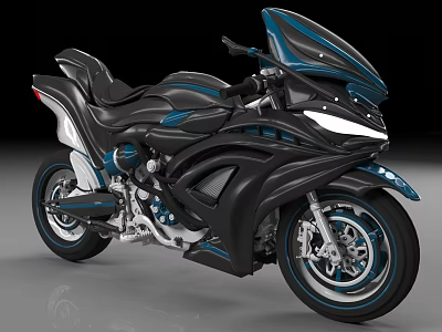 Sleek Black And Blue Sport Motorcycle With Aerodynamic Body Stylish Wheels And Ergonomic Seat 3d model