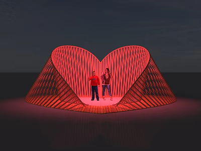 Heart Shaped Red Photo Spot With Two People Standing Inside Illuminated Structure 3d model