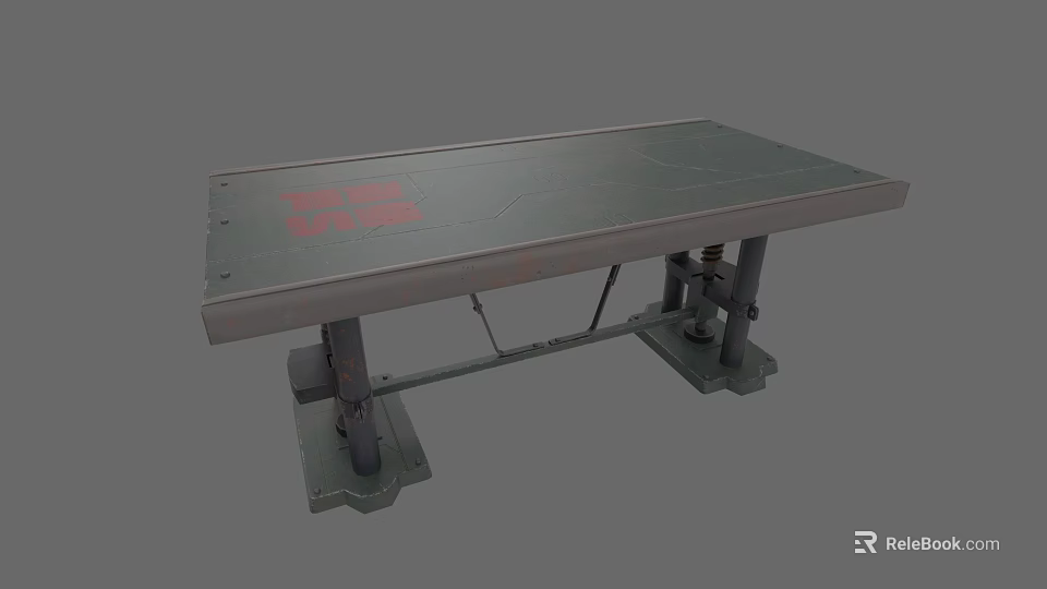 Sturdy Metal Office Desk With Mechanical Support Base And Red Surface Markings 3d model 