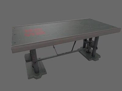 Sturdy Metal Office Desk With Mechanical Support Base And Red Surface Markings 3d model