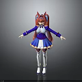Cartoon Child With Red Hair And Fox Ears In Blue White Dress Arms Outstretched