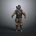 3D Rendered Tactical Military Figure With Helmet And Orange Accented Gear