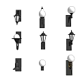 Various Stylish Wall Lamps with Black Bases and White Shades Mounted on White Wall
