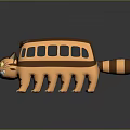 Totoro Animal Toy With Bus Shaped Body Brown Yellow Color Smiling Face Cat Ears