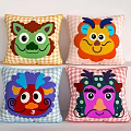 Decorative Throw Pillows Featuring Cute Animal Cartoon Faces And Checkered Patterns