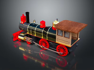 Vintage Steam Train Model With Black Body Red Wheels And Brown Roof 3d model