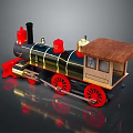 Vintage Steam Train Model With Black Body Red Wheels And Brown Roof