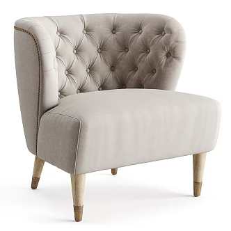 Jane European Retro American Rice Gray Single Sofa Leisure Chair 3d model