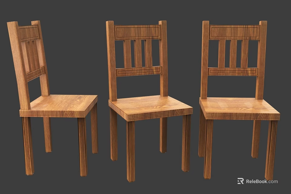 Classic Wooden Single Chair with Simple Design and Sturdy Backrest Structure 3d model