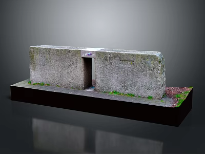 Stone Garden Ornament with Small Opening and Green Moss on Base 3d model
