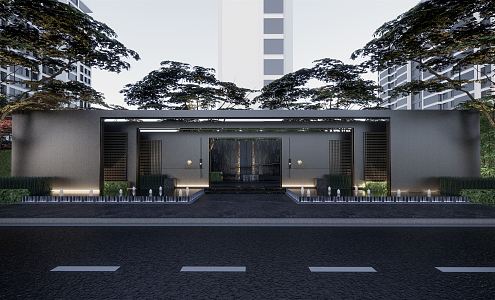 Modern Gate High-end Real Estate Demonstration Area Landscape 3d model