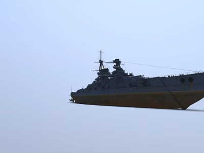 Large Battleship With Upper Structure And Mast Sailing On Calm Sea Surface 3d model