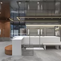 Modern Clothing Store Interior With Wooden Racks And White Counter Design